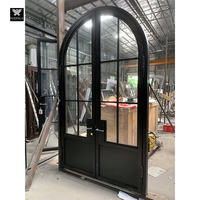 Conception de porte de gril en acier verre arqué pour les maisons fabricant portes doubles en fer forgé portes d'entrée Crittall extérieures
