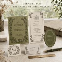 Kit d'invitation de mariage coordonné sur mesure, thème vintage, avec cadre floral gravé, invitation, calendrier, RSVP, monogramme, cartes ovales à insérer
