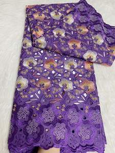 ผ้าลูกไม้สวิสสีเหลือง FY3101ประดับด้วยหินคอตตอนสีพาสเทลแบบมีรูประดับด้วยคริสตัล - Product Image 2