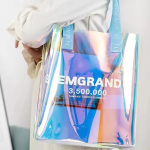 กระเป๋าโท้ท PVC โฮโลแกรมใสพร้อมโลโก้พิมพ์เลเซอร์สำหรับผ้าขนหนูชายหาดฤดูร้อน-ถุงของขวัญกลางแจ้ง - Product Image 3
