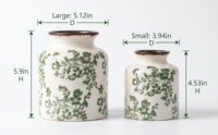 Set Vas Keramik Vintage Crackle Glaze (2 buah), Pola Bunga Botani Lukisan Tangan, Dekorasi Rumah Gaya Retro Farmhouse