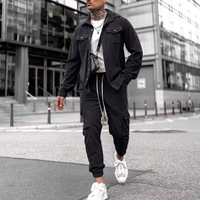 Setelan Olahraga Pria Pakaian Kerja Fashionable Celana Kasual Trendy Warna Solid Jas Pria Slim-Fitting Pakaian Pria Set Lengkap