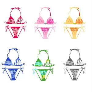 Conjunto de Bikini de Satén Nuevo de Fábrica 2024, Bragas con Volantes, Logotipo Impreso Completo, Diseño Floral Personalizado, Bikini para Mujer - Product Image 1