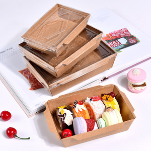 Không thấm nước và dầu-proof cấp thực phẩm <span class=keywords><strong>Noodle</strong></span> salad Sushi Takeaway Kraft Giấy Hộp Ăn Trưa với nắp - Product Image 1