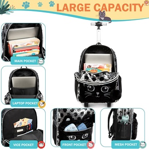 <span class=keywords><strong>Mochila</strong></span> <span class=keywords><strong>Escolar</strong></span> con Ruedas para Niñas, Linda <span class=keywords><strong>Mochila</strong></span> con Lentejuelas de Gato y Ruedas para Estudiantes de Primaria, con Lonchera para Niñas - Product Image 4