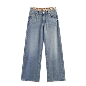 PB&ZA Calça Jeans Feminina 2026 Nova Coleção Verão Outono, Cintura Média, Corte Reto, com Crochê e Patchwork, Estilo Chique - Product Image 1