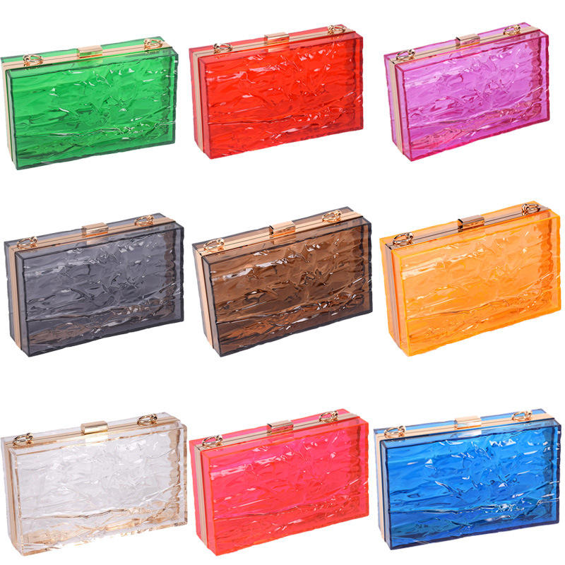 2023 Ice Crack Design Acrylic Clutch Bag Transparent Evening Purse with  Chain Strap Women's Fashion Luxury Party Accessories New