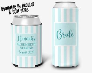 Manchon isotherme personnalisé en néoprène rayé pour canettes, avec logo et monogramme, pour réception de mariage - Product Image 3