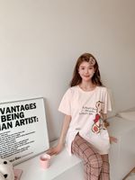 Ensemble de pyjama d'été OEM pour femme, 100 % coton, col rond, manches trois-quarts, doux, respirant, mignon, romantique, élégant, à carreaux, pour la maison