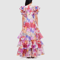 Robe longue élégante à imprimé floral romantique pour femme, avec manches à volants, pour le printemps, l'été et les fêtes en plein air