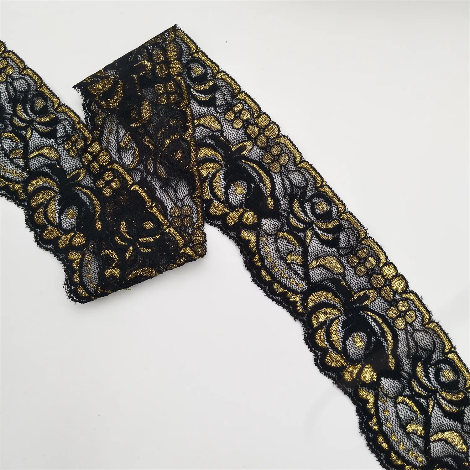 6cm lurex gold and black rose gold lace trims with stretch