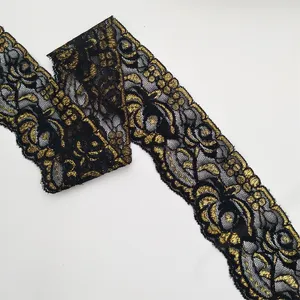 6cm lurex gold and black rose gold lace trims with stretch