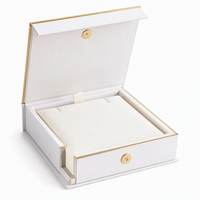 Boîte à collier en carton blanc avec bordure dorée, fermeture magnétique, emballage de bijoux personnalisé avec logo pour pendentif en perle, vente en gros