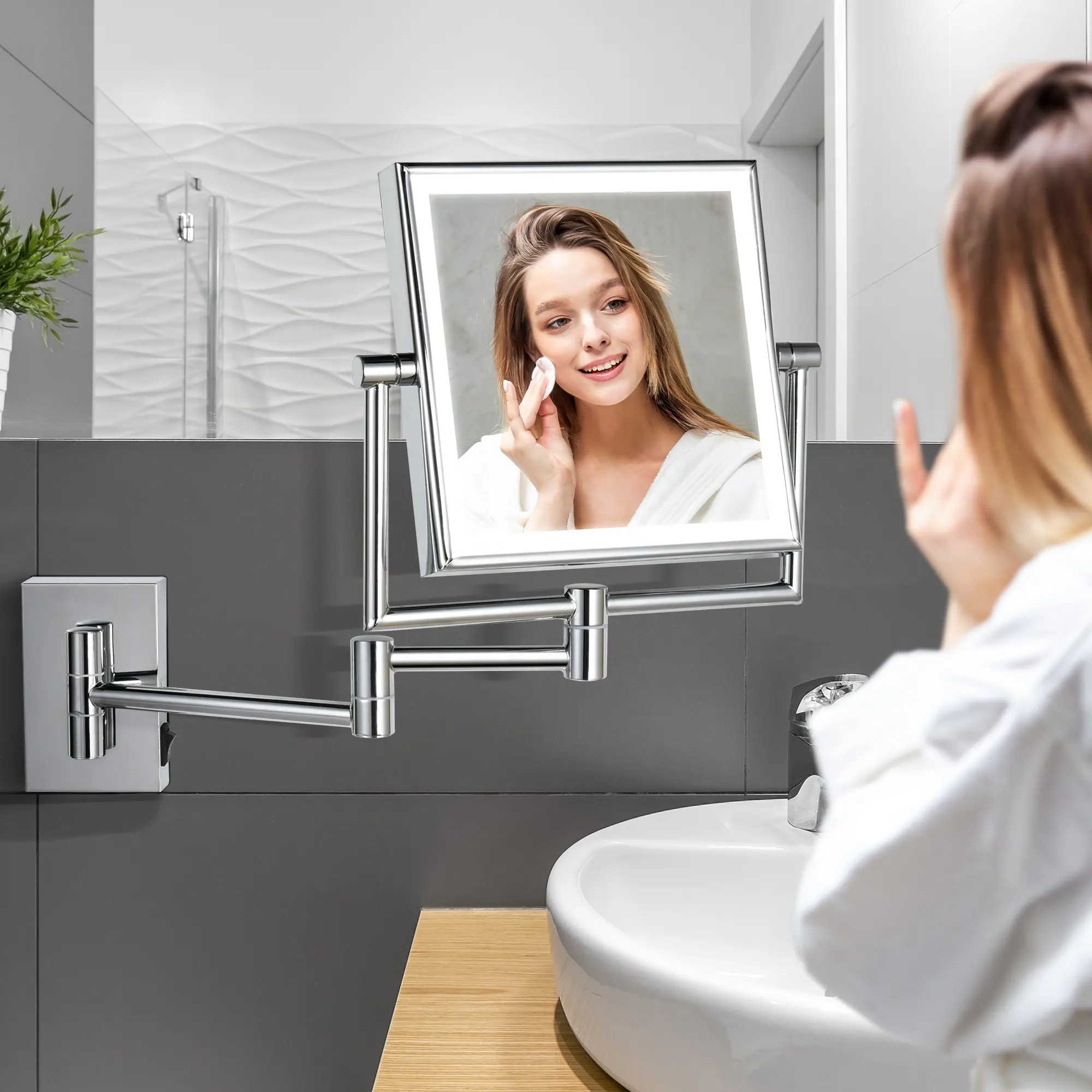 Neu ankommen Quadrat Rasier-LED Leuchten Vanity Wand montage Badezimmer Make-up ausziehbarer Schmink spiegel Rasier spiegel GMD5156