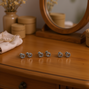 แชมบาร่าต่างหูสแตนเลสประดับลูกปัด 3 คู่เครื่องประดับแฟชั่นอินเทรนด์ของขวัญคริสตัลไรน์สโตนสำหรับทุกเพศ - Product Image 3