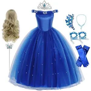 सबसे ज्यादा बिकने वाली फैंसी लड़कियों फेस्टिवल स्टेज वेशभूषा बच्चों सुंदरता नीली राजकुमारी कॉस्प्ले पार्टी राजकुमारी तितली पोशाक
