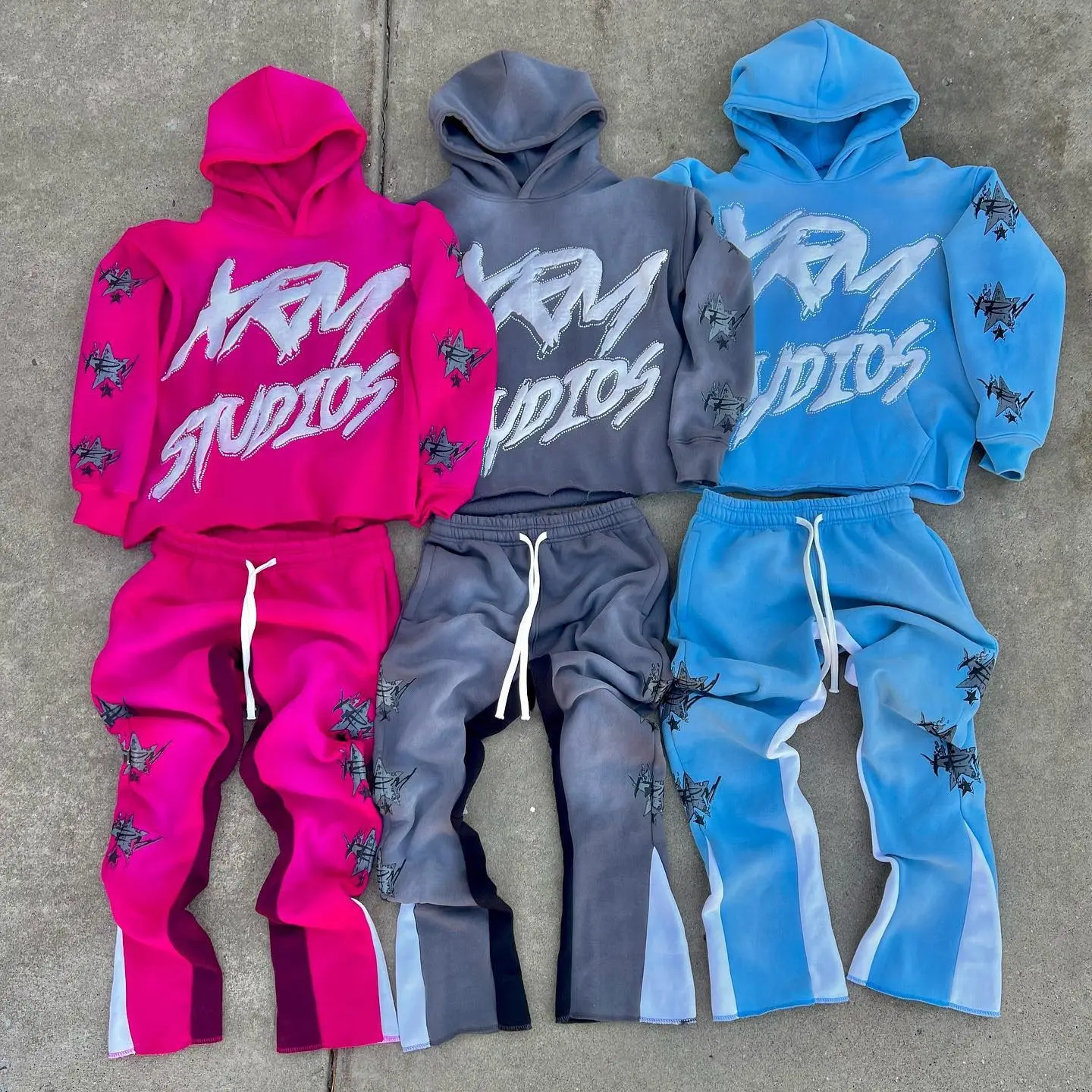 Logotipo personalizado moletom de alta qualidade e hoodie Sports Suit Track Ternos Calças Two Piece Set Jogging flared Treino Para Homens