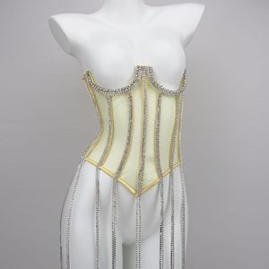Débardeur ODM pour <span class=keywords><strong>femme</strong></span> en polyester Dobby, orné de strass brillants et de dentelle transparente, style <span class=keywords><strong>corset</strong></span> sexy et chic, vêtement d'extérieur - Product Image 5
