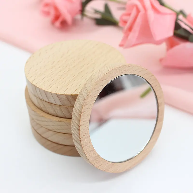 2021 Eco Friendly Portable Wooden Shell Table Makeup Mirror