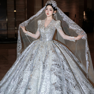 Abito da ballo di lusso abiti da sposa con paillettes applique in pizzo con volant diamanti abiti da sposa <span class=keywords><strong>Vestina</strong></span> De Novia Lsht083 - Product Image 5
