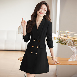 White Suit Dress Women Double Breasted Solid Color Anti-Wrinkle Wool Blend Office Wear 2024 Spring New Arrival - Product Image 2