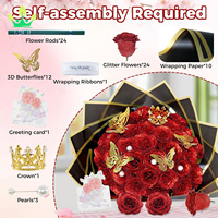 Bouquet de Roses Paillettes Rouges 24 Pcs Fleurs Brillantes Roses Artificielles Éternelles DIY pour la Fête des Mères Anniversaire Anniversaire Fiançailles