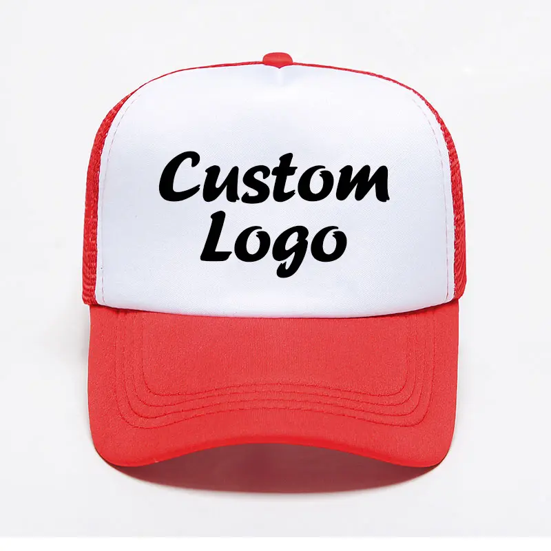 OEM topi olahraga spons topi trucker topi logo kustom bordir kualitas tinggi cetak lima panel topi jaring kosong tambalan kulit