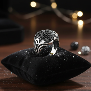 925K Sterling Silver Men's Zircon <b>Ring</b> with <b>Resizable</b> Diamond Pearl Black Style Design Engagement Anniversary Party Gift Idea - Product Image 3