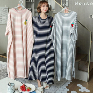 Ensemble <span class=keywords><strong>de</strong></span> jupe <span class=keywords><strong>de</strong></span> pyjama à rayures amples d'été pour femmes vêtements <span class=keywords><strong>de</strong></span> <span class=keywords><strong>nuit</strong></span> en tricot Dacron à manches longues, vêtements <span class=keywords><strong>de</strong></span> <span class=keywords><strong>nuit</strong></span> ventilés confortables, grandes tailles - Product Image 2