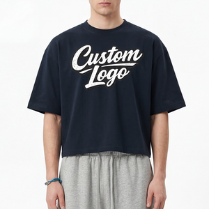 Custom Men‘s Screen Printing Print Logo Cotton <b>Polyester</b> blend Cropped Boxy Fit Plain <b>Tshirt</b> T-shirt HeavyWeight T Shirt For Men - Product Image 1