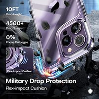 Pour i18pro [5 en 1] pour iPhone 14 Pro Coque transparente, avec 2X protection d'écran en verre trempé + 2X protection d'objectif d'appareil photo, coque de téléphone antichoc