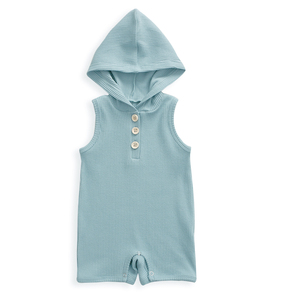 Mameluco con capucha y ribetes de algodón sin mangas para bebé, mono para niño - Product Image 6
