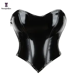 Plus Size Xs-xxxxxxl Women's Strapless Plain Korsett Sexy Shapewear Sweet Heart Pvc Corset Top With Zipper