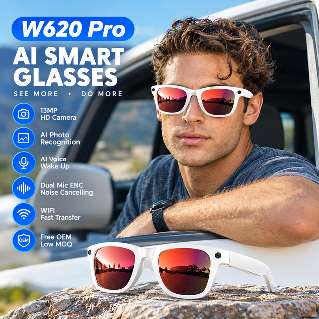 W620 Pro Dual Mic Noise Reduction  Music EIS Anti Shake 290Mah Battery Custom Lens IP66 Waterproof Smart Glasses