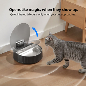Automatic <b>Cat</b> <b>Feeder</b> with Infrared Sensor Lid Stainless Steel Bowl Rechargeable Battery Indoor Use Modern Design - Product Image 1