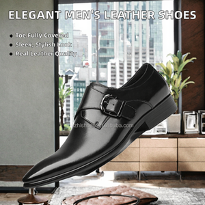 Chaussures habillées pour homme en cuir véritable à bout fermé avec bride, rehaussantes, pour affaires et mariage – Grande Vente - Product Image 2