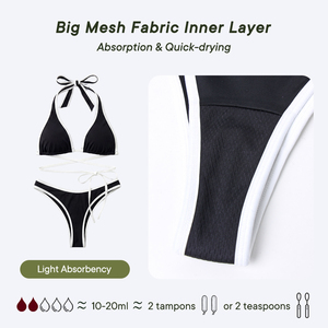 <span class=keywords><strong>Maillot</strong></span> <span class=keywords><strong>de</strong></span> <span class=keywords><strong>bain</strong></span> <span class=keywords><strong>menstruel</strong></span> deux pièces pour femme, ensemble bikini anti-fuite, col carré, bas échancré, couleur unie, séchage rapide, UPF 50 - Product Image 4
