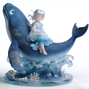 Ballena Estrella Azul: un Niño Celestial Montado en las Olas en Busca de los Sueños. Esta Escultura Fue Tallada y Fundida por Bozhiyi - Product Image 3