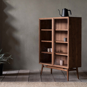 Modern Simple Design Black Walnut Cherry Pure Solid Wood Display Cabinet <b>Sideboard</b> Glass Doors for Living Room Furniture <b>Storage</b> - Product Image 3