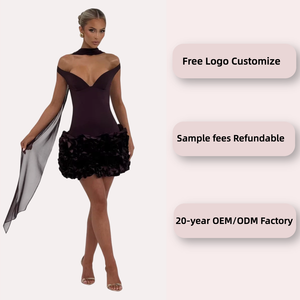 Robes pour femmes sexy et élégantes, <span class=keywords><strong>robe</strong></span> <span class=keywords><strong>moulante</strong></span> à col Bardot avec ourlet à volants floraux, <span class=keywords><strong>décolleté</strong></span> en V profond, fermeture éclair invisible pour les événements - Product Image 2