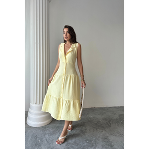 Blusa de Muselina sin Mangas con Cuello y Botones en la Parte Delantera, Color Amarillo, Talla S para Mujer - Product Image 3