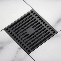 Siphon de sol carré noir en laiton de luxe moderne de 4 pouces pour salle de bain et cuisine