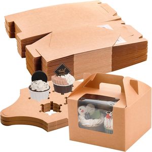 Cajas para cupcakes <span class=keywords><strong>de</strong></span> papel kraft con ventana, inserto y asa, tipo Gable, para regalos y dulces <span class=keywords><strong>de</strong></span> fiesta - Product Image 2