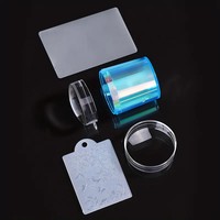 Tampon à ongles dégradé au laser avec grattoir Outil de manucure Tampon à ongles en silicone transparent