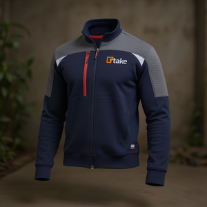 Sudadera Estilo Ttake, Ropa de Trabajo, Sudadera con Capucha para Hombre, Cierre Completo, Diseño con Paneles en Azul Oscuro y Gris - Product Image 3