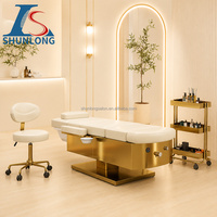Table de massage électrique multifonctionnelle à 3 moteurs, inclinable et réglable, pour soins esthétiques, extensions de cils et shampoing, avec circulation d'eau