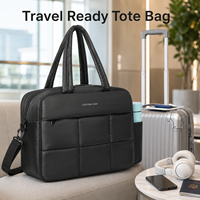 Sac fourre-tout de voyage matelassé noir personnalisé avec logo, grande capacité, sac à main de week-end pour femme, bandoulière amovible, portable