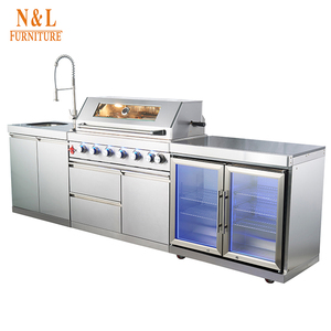 Panggang BBQ Las Gratis, Lemari Dapur Luar Ruangan Stainless Steel Modern