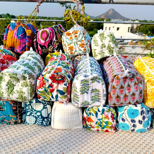 Large Eco-Friendly Zipper <b>Quilted</b> Block Print Cosmetic <b>Bag</b> Jumbo Cotton Travel <b>Makeup</b> <b>Bag</b> Women's Holiday Gift - Product Image 1