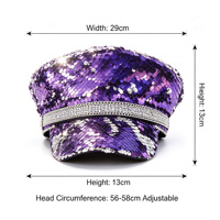 Bérets de cosplay d'Halloween en gros, chapeaux et casquettes de fête violets à sequins et strass avec logo personnalisé pour femmes, déguisement